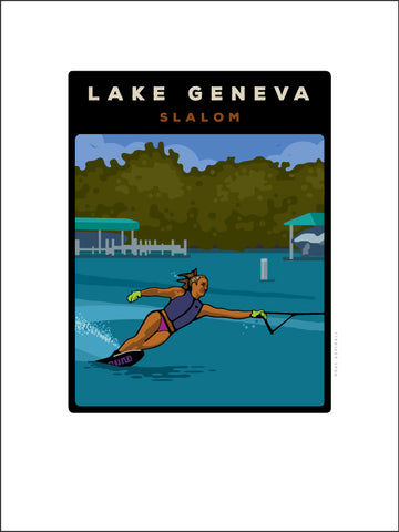 00 Lake Geneva Slalom Skier Digital Studio Print