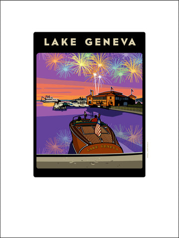 0 Lake Geneva Riviera Fireworks Giclee Print